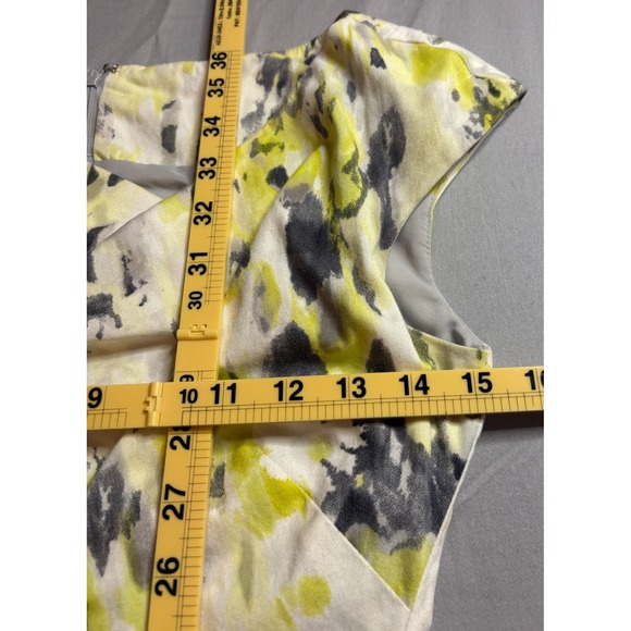 Maggy London Yellow Grey Abstract Watercolor Ruched Sheath Dress Size 2 58142 - Picture 4 of 4
